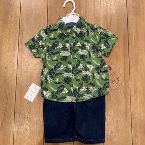 NWT Weatherproof Vintage Hawaiian Dress Shirt and Jean Short Set for 12 mo